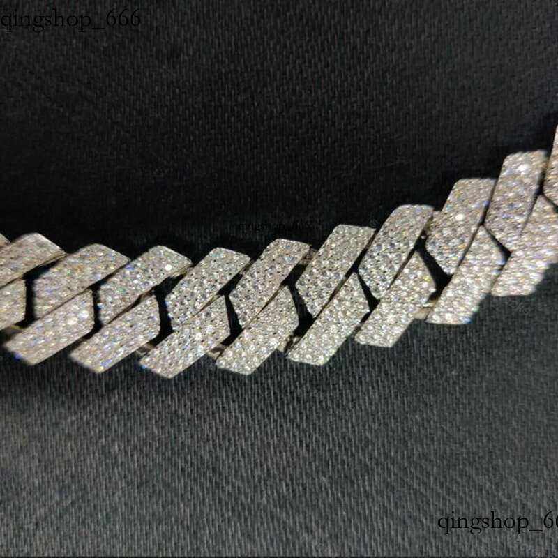 necklace moissanite chain Hip Hop Bling Vvs Moissanite Dia-studded Cuban Chain 12mm 3 Rows Sterling Sier Iced Out d1