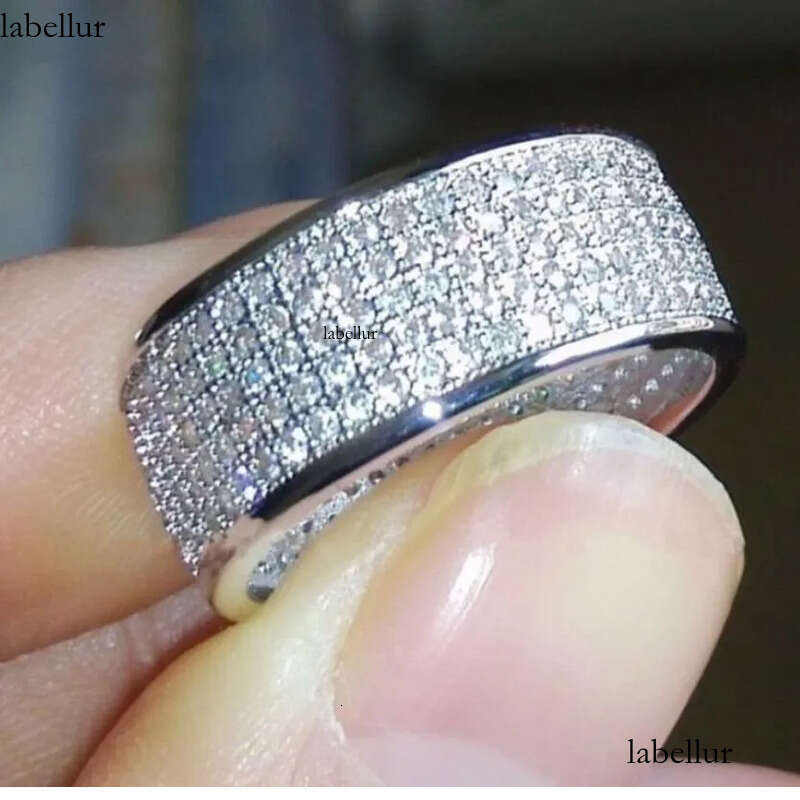2024 Sparkling Hip Hop 5 Rows Pave Micro 5A Cubic Zircon Wedding Rings Jewelry Sterling Sier Fill Gorgeous Party Women Men Finger Ring Gift 83