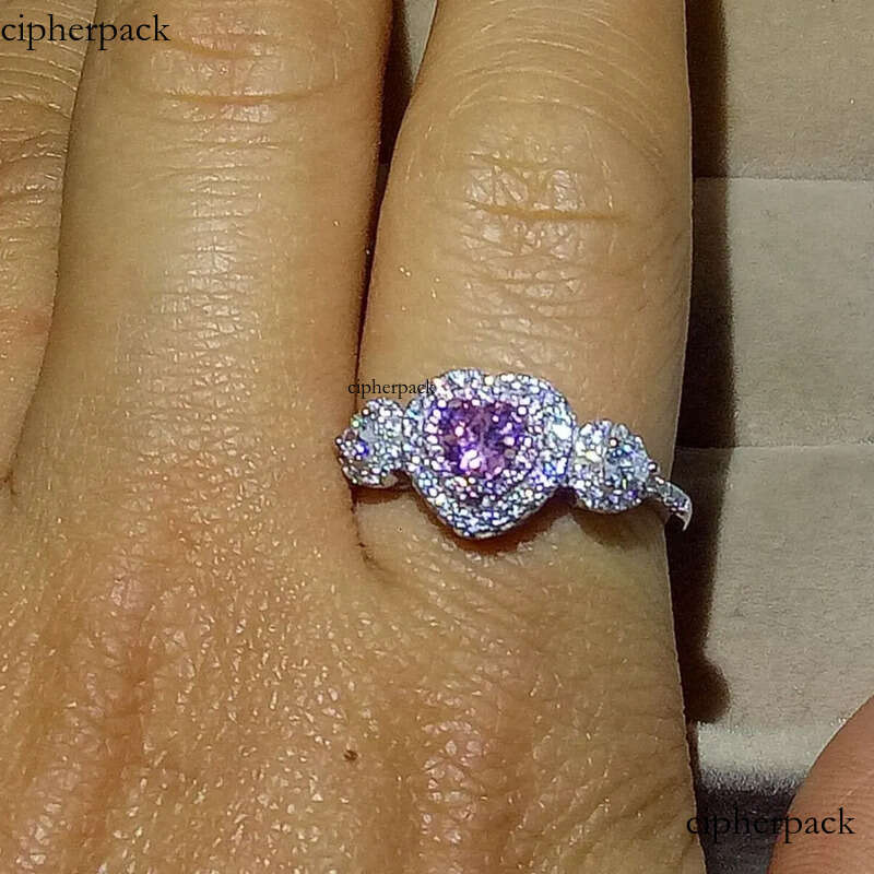 Heart Shape Promise ring 100% Real Soild Sterling sier Jewelry Pink Sapphire CZ Dia Engagement wedding band rings for women men 85