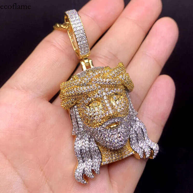 Hip Hop Jesus Face Pendant Necklace with Cuban Chain Jewelry Set Gold Plated