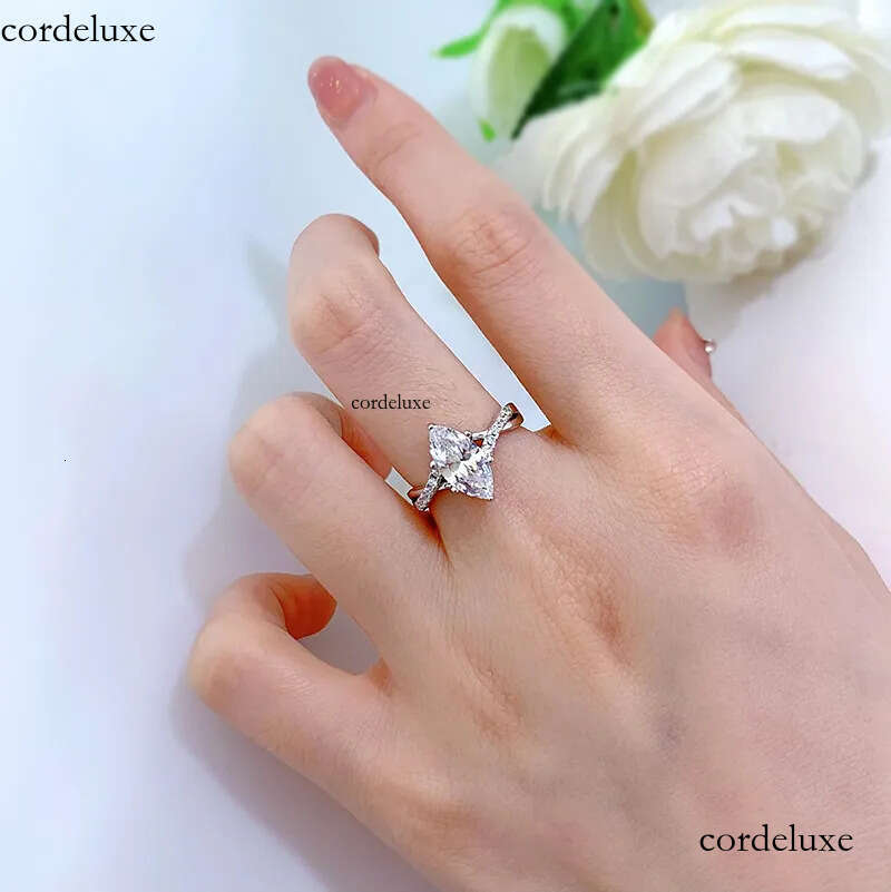 PANSYSEN 100% Sterling Sier Marquise Cut Simulated Moissanite Dia Wedding Engagement Ring Women Fine Jewelry Wholesale 04