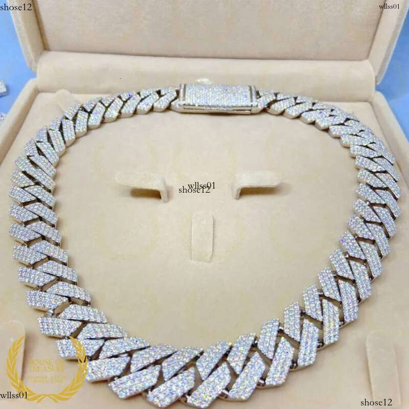 moissanite cuban link chain Hiphop 20mm Sier Yellow Gold Plated Vvsmoissnaite Cuban Chain Necklace