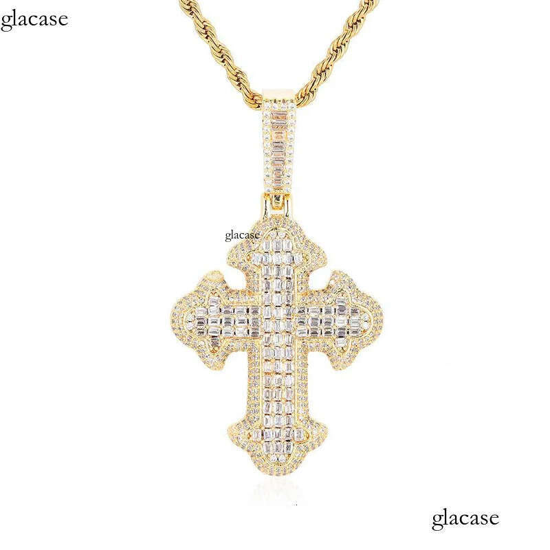 Hip Hop Fashion Charm Cross Pendant Necklace Zircon Crystal Real Gold Plated Women Men Religion Jewelry Gifts e3