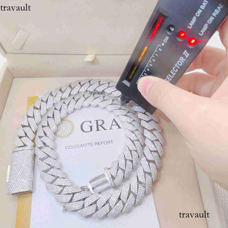 Iced Out Pass Dia Tester Sterling Sier Necklace Vvs Moissanite Cuban Link Chain