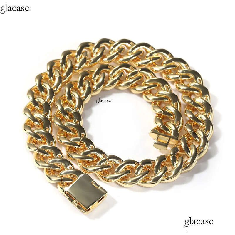 15mm Hip Hop Tennis Real Plated Zircon Mosaic Cuban Link Chain Necklace Bracelet Jewelry Gold Sier Color 3e
