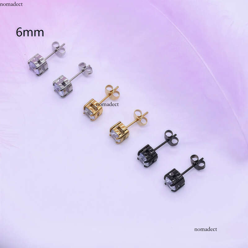 Stainless Steel Four-Prong Inlaid Zircon Crystal Simple Personality Small Earrings 01