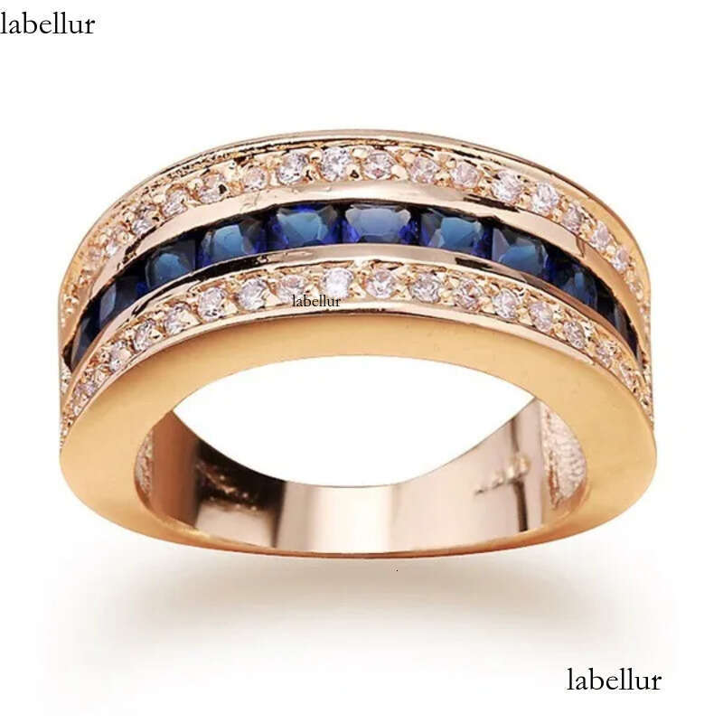 New Arrival Fashion Jewelry Handmade 10KT Yellow Gold Filled Princess Cut Blue Sapphire Party CZ Dia Men Wedding Band Finger Ring d2