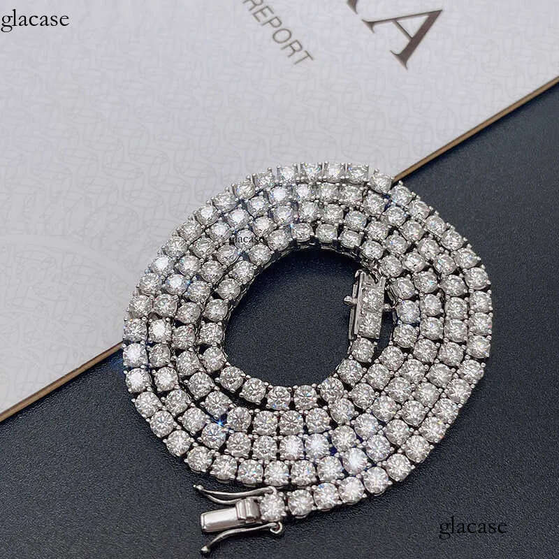 wholesale high quality sterling sier hip hop lab dia 3MM 4MM Moissanite necklace tennis chain ff