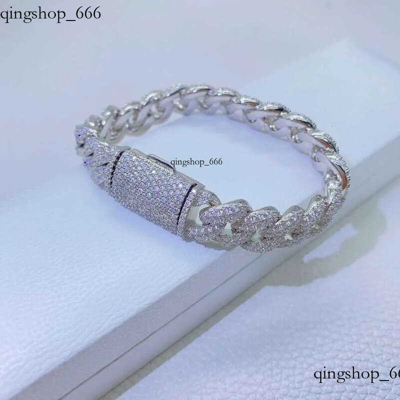 necklace moissanite chain 12mm 2 Rows Micro Paved Cuban Bracelet D VVS Lab Dia Link Iced Out Sier 89