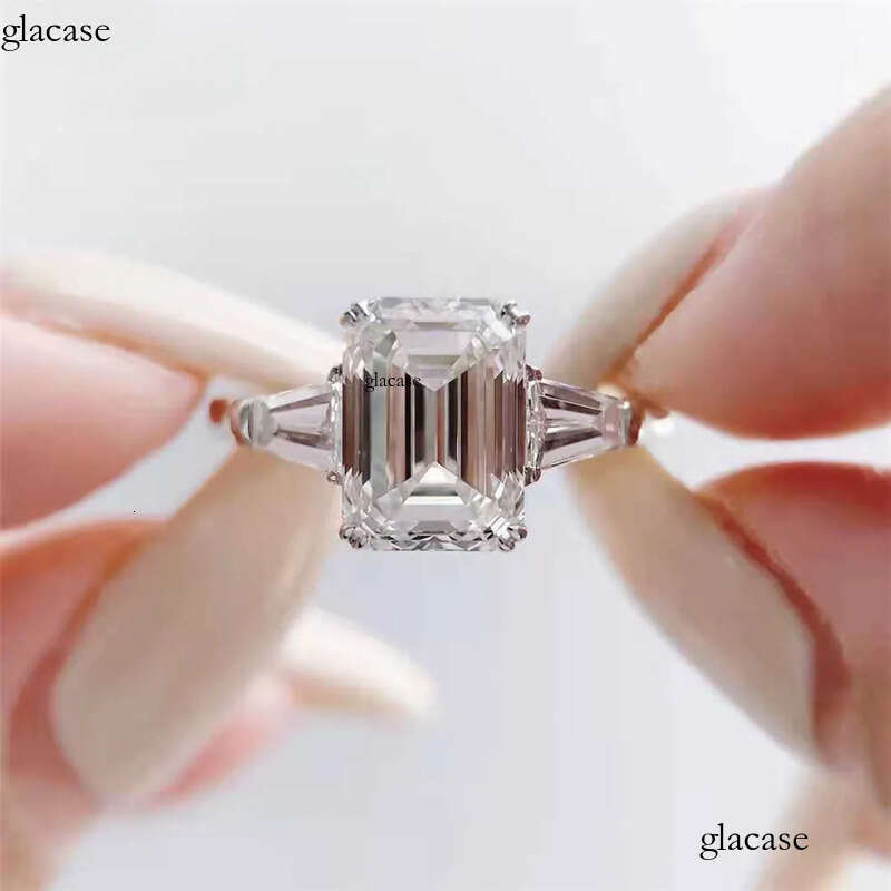 GRA Moissanite Dia 1-5ct D GH VVS 10K14K gold dia Emerald cut wedding moissanite ring 2c