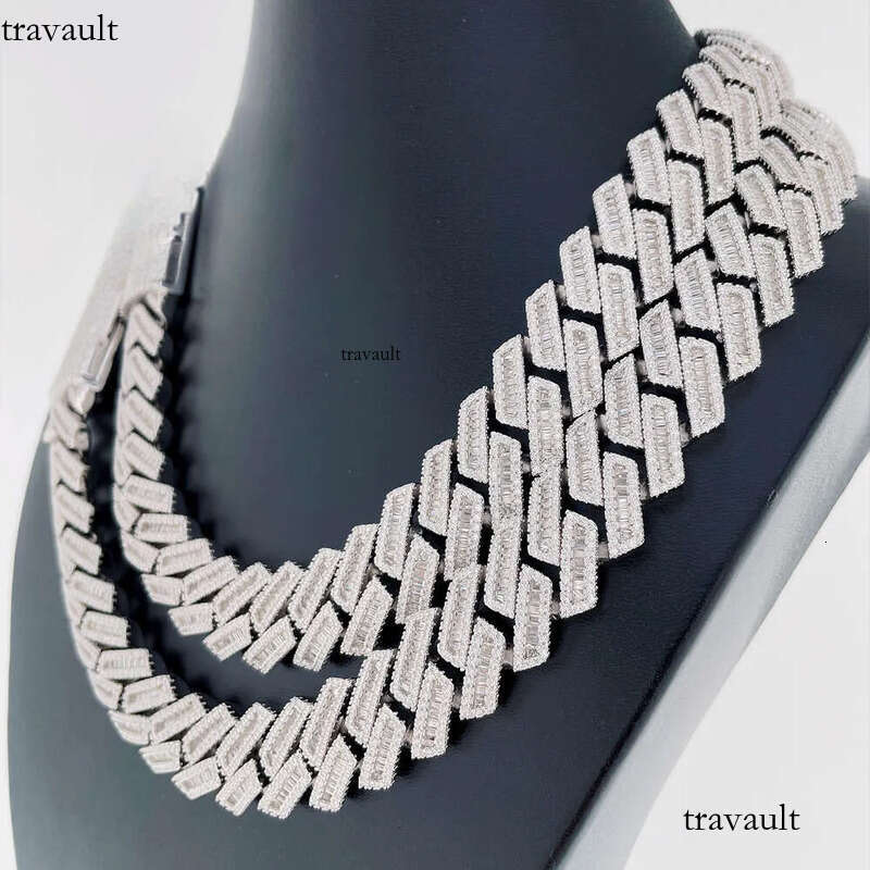 Bussdown 18mm Baguette for Men Moissanite Sier Hip Hop Iced Out Cuban Link Chain