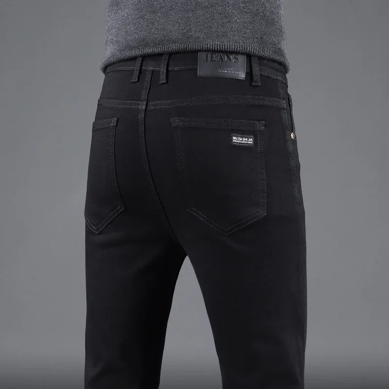 Spring Autumn Mens Pure Black Slim Jeans Elastic Straight Pants Business Fashion Leisure Korean Vintage Denim Pants Male 250922 - view 3