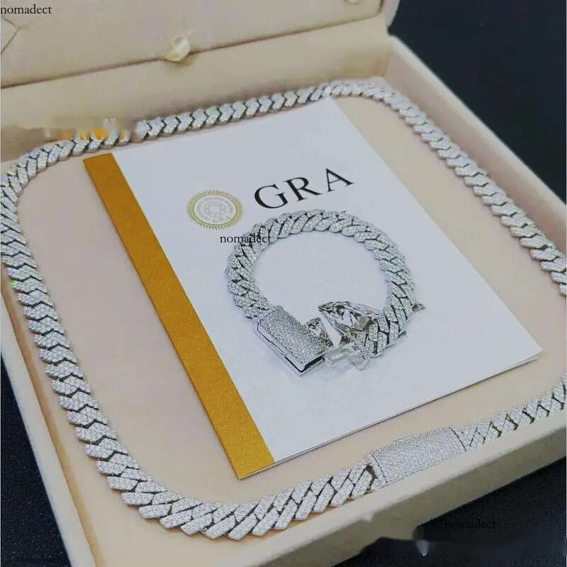 pendant necklaces designer for men Fine jewelry pass dia tester iced out Miami necklace Sterling Sier 14mm cuban link chain moissanite ea