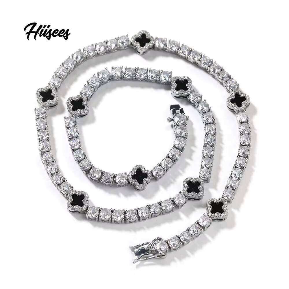 Fashion Jewelry for Women and Men 4mm Hypoallergenic sterling silver AAAAA CZ Black clover Tennis Necklace - view 3