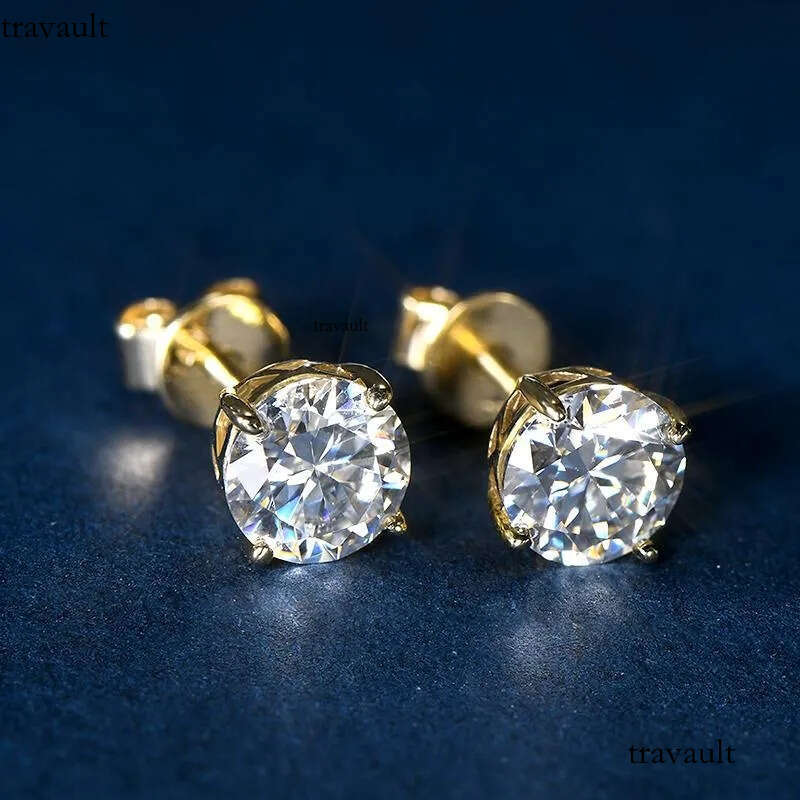Stud Earrings IOGOU 10k Gold Real 6mm Moissanite Dia For Men Women Yellow Screw Back Fine Jewelry