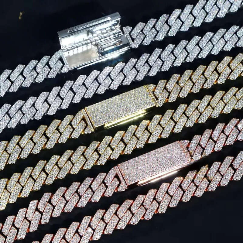 2025 Unisex Hip Hop Chain Necklace Real Pure Sier Rhodium 8mm 10mm 12mm Moissanite Dia Rose Gold Cuban Link