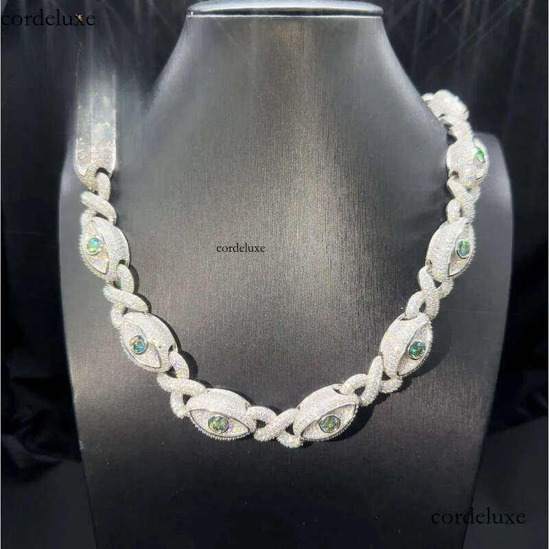 New Arrival Pass Dia Test Sterling Sier Iced Out Hip Hop Eye Ball 15mm Moissanite Cuban Link Chain 07
