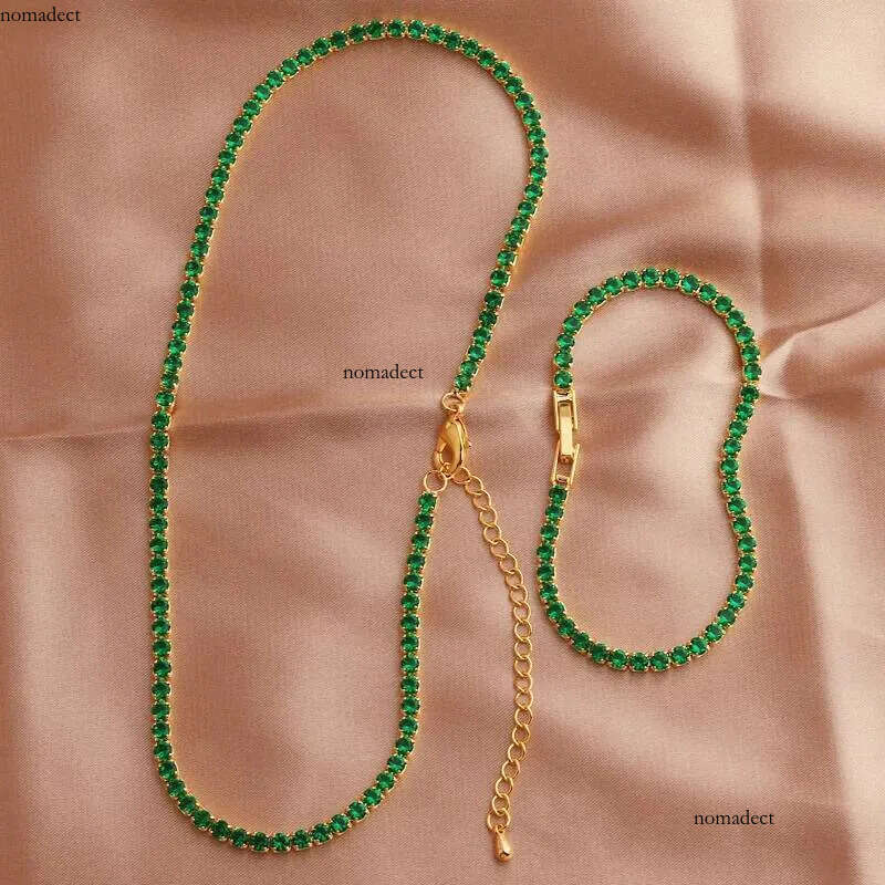 Elegant Emerald Green Cubic Zirconia Chain Necklace Dainty Super Tennis Choker Necklaces Jewelry for Women Donna Collane Hot 46