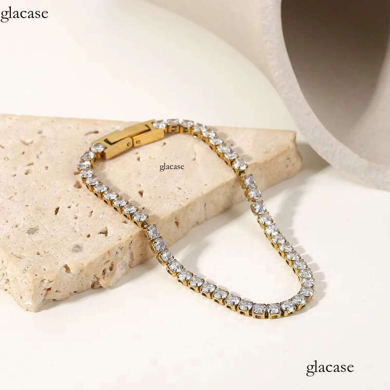Accessories Women Jewelry Gold Plated Waterproof Stainless Steel Iced Out Chain Moissanite Tennis Bracelet 81