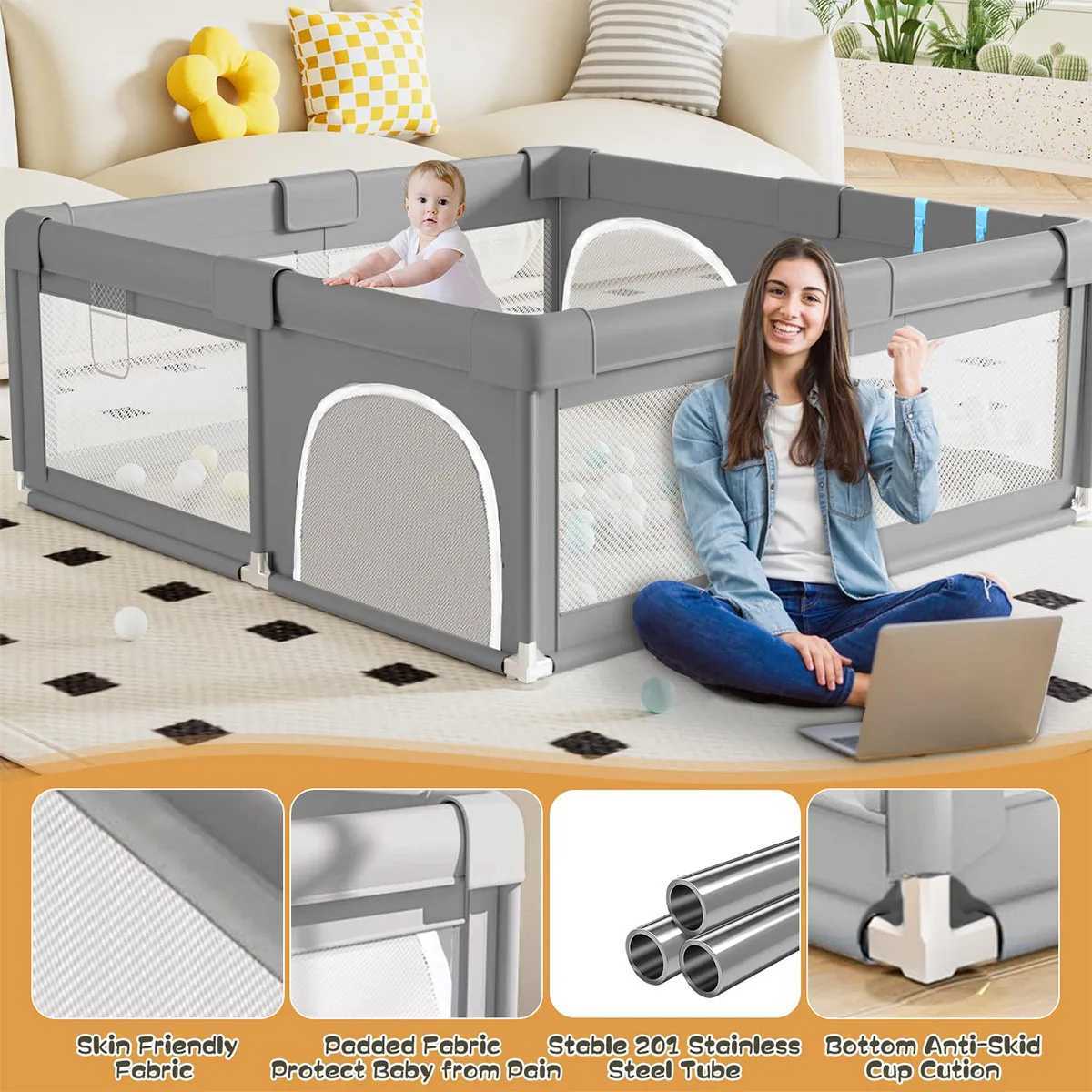 150CM Baby Playground Baby Toddler Playpen Thickened Steel Pipe Cloth Anticollision Playpen Baby Playpen C250929