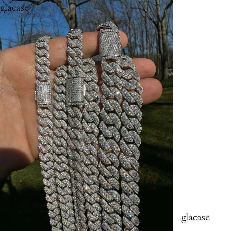 MOISSANITE Sterling Sier 10mm 12mm 14mm Miami Cuban Link Chain Rounded Prong Vintage 16-30 Lengths PASSES DIA Tester 61