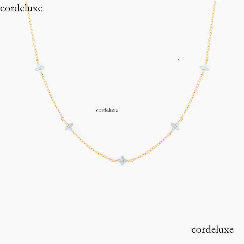Ins Simple Fashion Flower Pendant Jewelry White Rose Gold Fill Blue Sapphire CZ Dia Gemstones Party Women Clavicle Necklace For Mother Day Gift 68