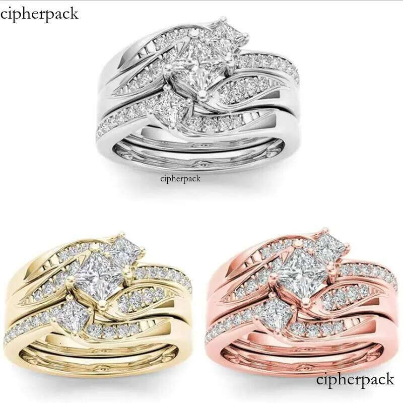 DHcollections Rose Gold Plated Simulated Dia Micro Set With Zircon Three Engagement Ring 1b