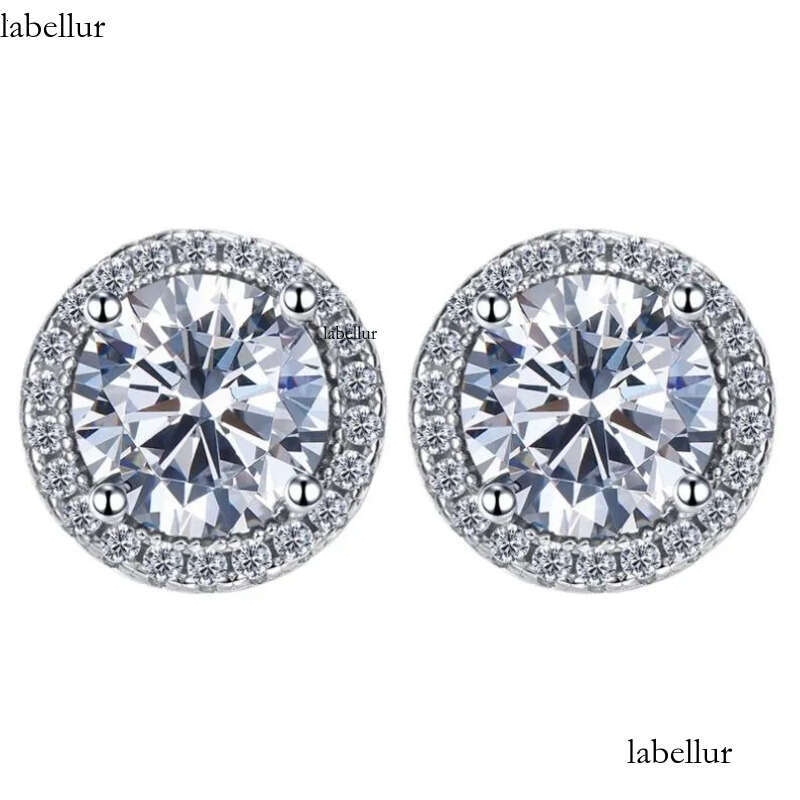Ins Top Sell Stud Earrings Moissanite Dia Simple Fashion Jewelry Round Cut Gemstones Party High Quality Eternity Classical Women Circle Earring Gift a
