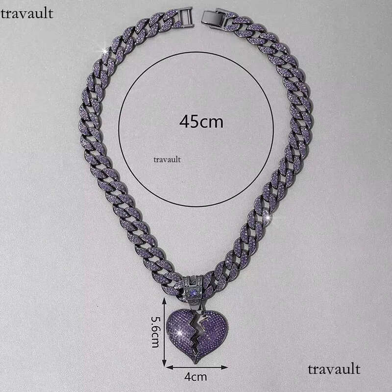 DHCollections Unisex Hip Hop Heart Break Pendant Necklace Punk Style with Dia Pearl Zircon Stainless Steel & Zinc Alloy Chains for Gift