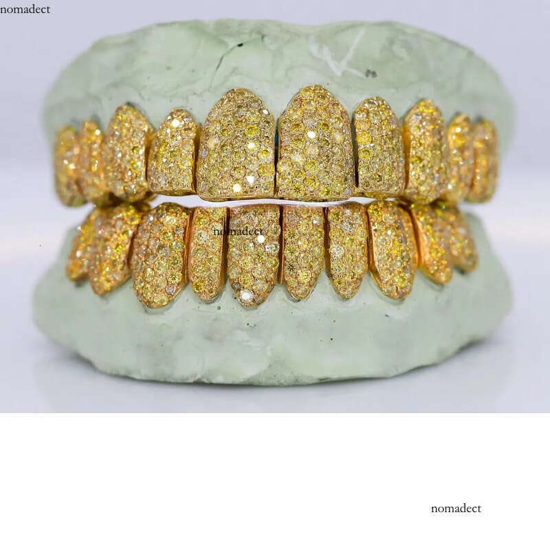 Yellow Gold Plated Dia Customized Jewelry Trending Hip Hop Dental Grillz Iced Out Top and 8 Bottom Teeth e5