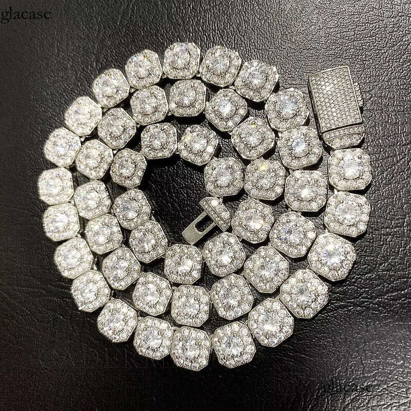 Hip Hop Jewelry 10mm 12mm Men Cluster Square Tennis Link Necklace Sterling Sier Iced Out Moissanite Dia Chain 06