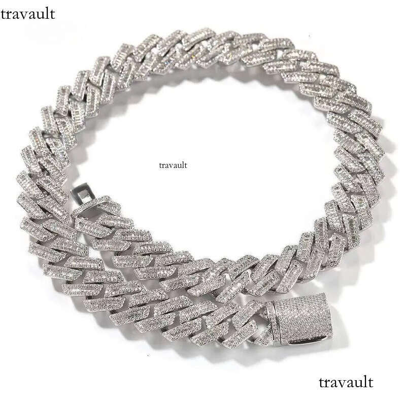 DHCollections 18mm Baguette Cuban Necklace Iced Out Hip Hop Jewelry for Men Women in Gold and Sier with Multiple Length Options