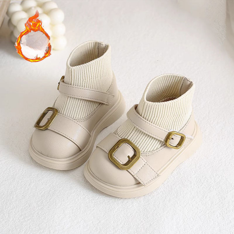 Fashion baby girl princess socks shoes autumn and winter new style small leather boots Designer English children's walking comfortable soft soled