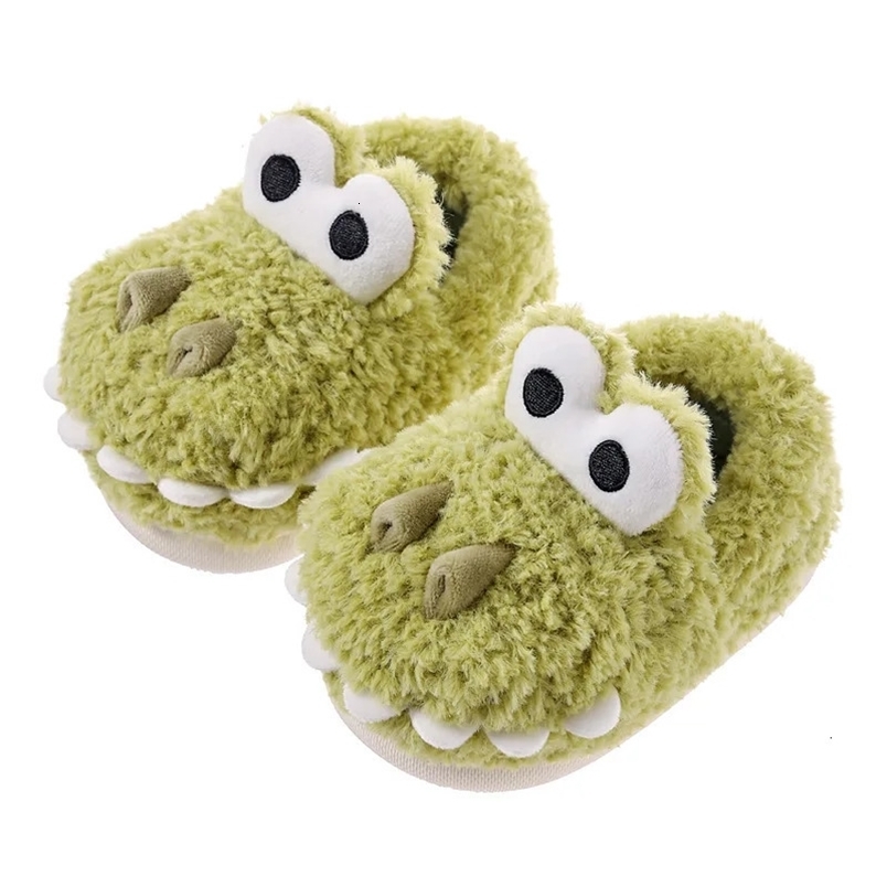 Non Slip Kids Boys Girls Home Fashion Casual Shoes Cute Cartoon Little Dinosaur Cotton Slippers Girls Winter Thick Sole Shoes 240318