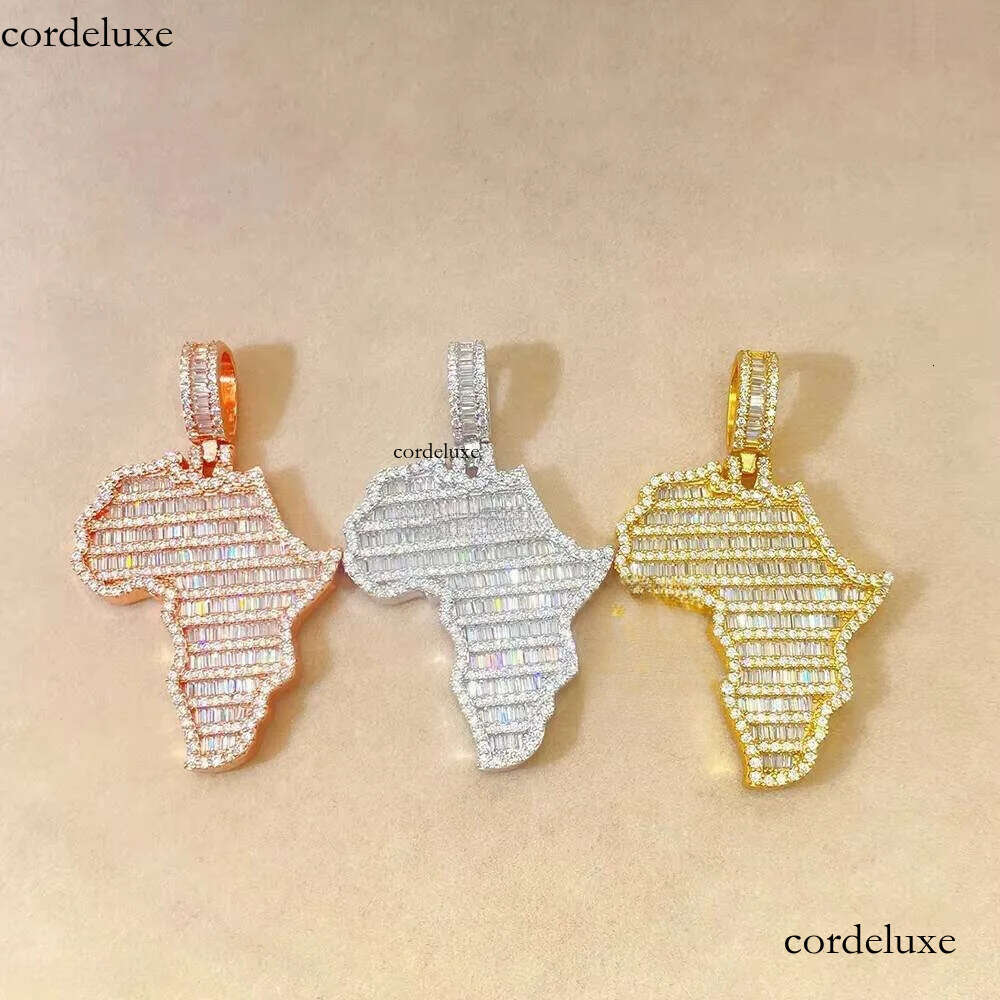Fashion Hot Selling Map Iced Out baguette Moissanite Stone Jewelry Gold Plated Pendant for Men c9