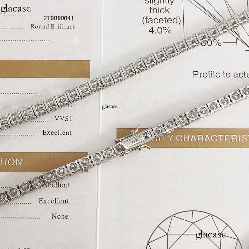 wholesale high quality sterling sier hip hop lab dia 3MM 4MM Moissanite necklace tennis chain ff