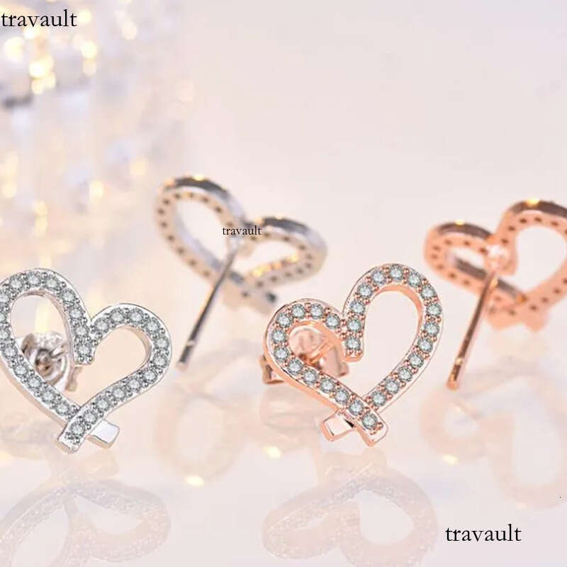 Designer Love Heart Stud Earrings with Crystal Gold Plated Shining Dia Sweet Earring Earings Ear Rings Jewelry for Women White Zircon