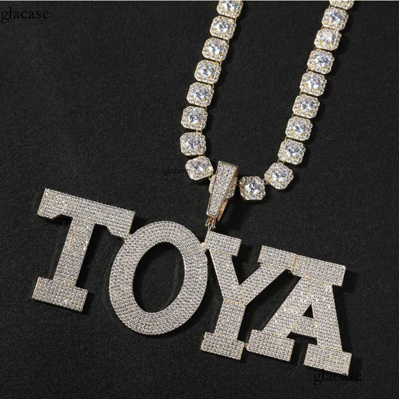 Hip Hop New Custom Name Large A-Z Letters Square Pendant 5A Zircon Mens Necklace 35