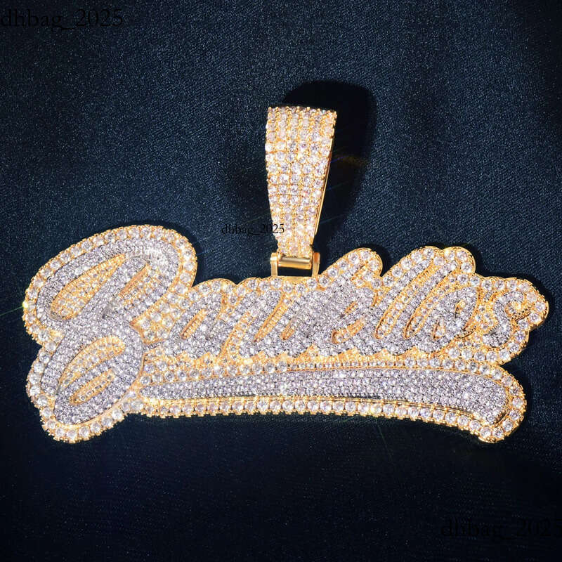 moissanite Charming Men Women DIY Custom Name Letter Necklace Gold Plated Bling CZ Cursive Letters Pendant With 3mm 24inch Rope Chain