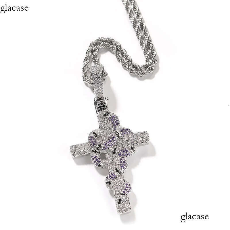 Hip Hop Colorful Snake Cross Pendant Necklace TopBling Full Cubic Zirconia Religious Jewelry 1b