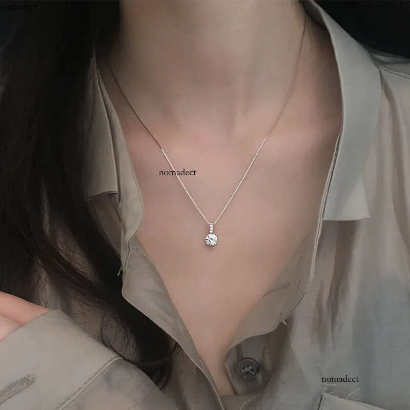 1CT Simple Fashion Dia Pendant Sweet Cute Jewelry Sterling Sier Soltaire White 5A Cubic Zircon Gemstones Party Beach Women Clavicel Necklace Gift 80