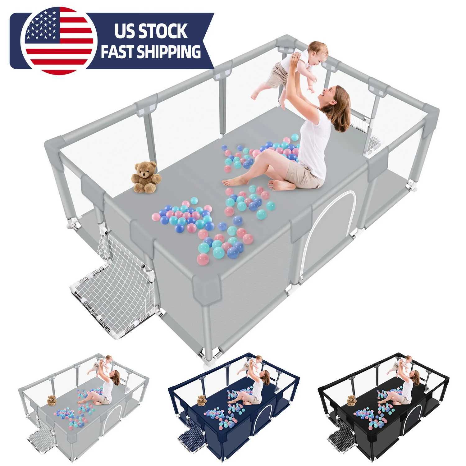 ANGDUO Baby Playpen Light Grey 71 Inch Large Baby Play Yard With Soft Breathable Mesh Safety Play Fence For Infant And Toddlers C250929