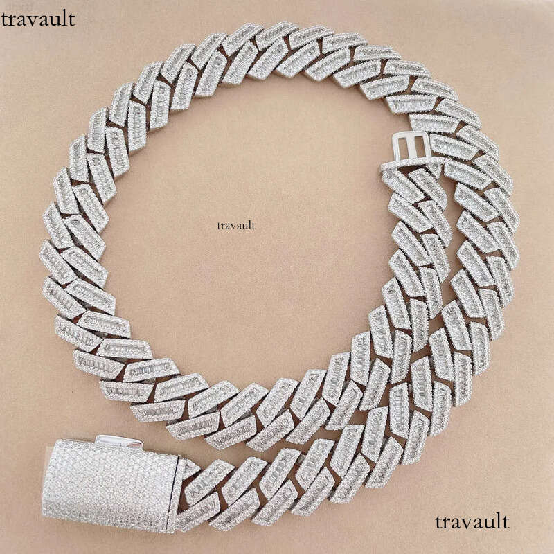 Bussdown 18mm Baguette for Men Moissanite Sier Hip Hop Iced Out Cuban Link Chain