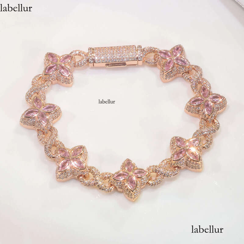 New Style 8mm Hip-Hop Jewelry Colorful Four Leaf Clover Sier Plated Brass 5A Moissanite Cuban Chain Bracelet for Women f0