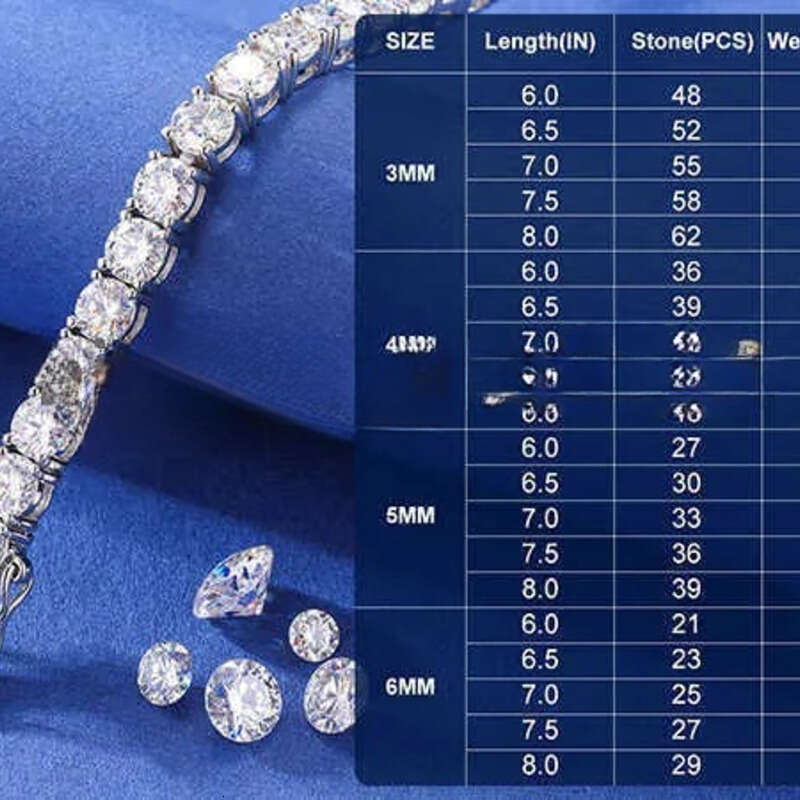 3mm-6mm Sterling Sier VVS Moissanite Tennis Bracelet Pass Dia Test Free Engraved Bling Men's Fine Jewelry For Women