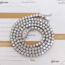 wholesale high quality sterling sier hip hop lab dia 3MM 4MM Moissanite necklace tennis chain ff