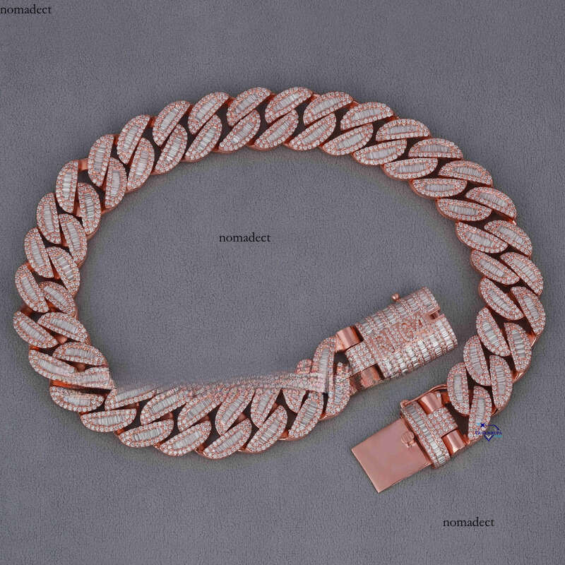Custom Jewelry Crafted With Luxurious Sier VVS Clarity Moissanite Sparkling Brilliance Dia Cuban Chain ff