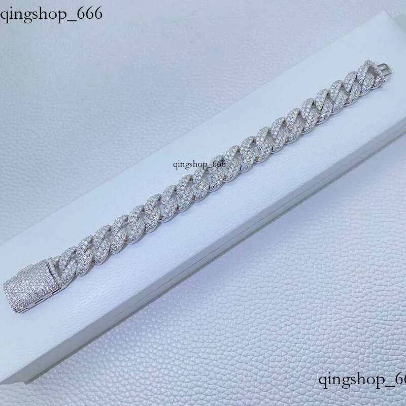 necklace moissanite chain 12mm 2 Rows Micro Paved Cuban Bracelet D VVS Lab Dia Link Iced Out Sier 89