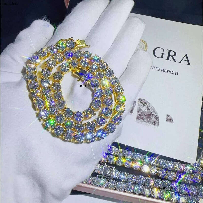 Hip hop Jewelry 6.5mm Sier VVS Dia necklace chain Fashion Iced out Moissanite Tennis Chain 38