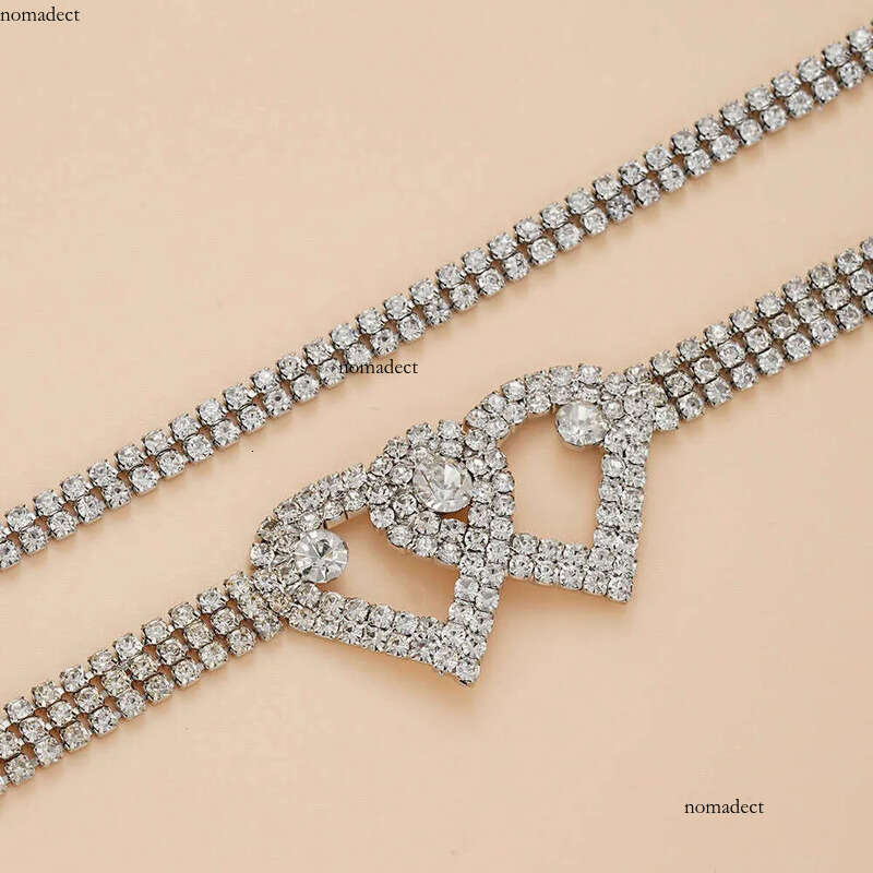 New fashion style exaggerated dia studded heart-shaped ankle chain two-piece set, light temperament foot accessories 66